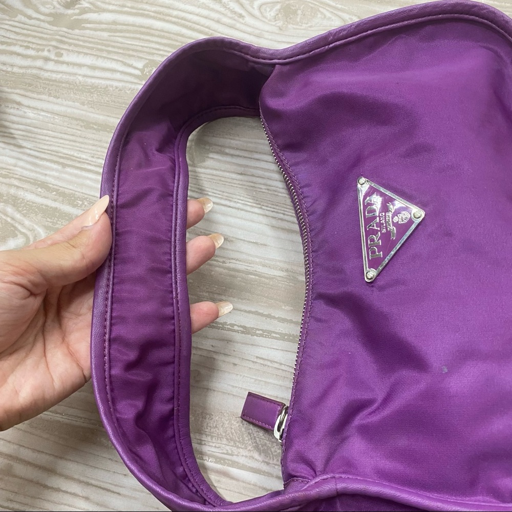 100% Authentic Prada purple nylon baguette mini bag purse designer luxury - Picture 10 of 16